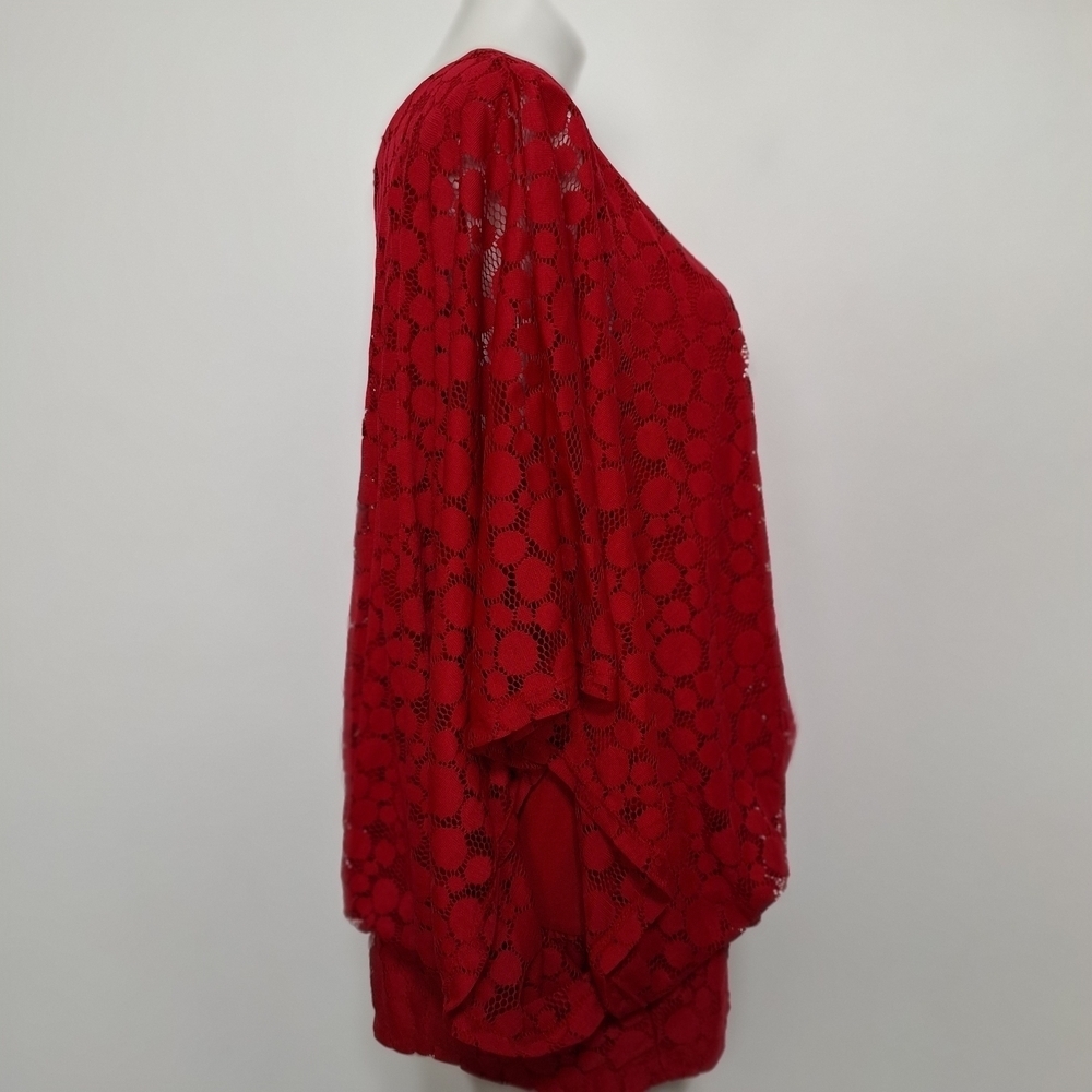 Valerie Stevens Romantic Feminine Red Lace Statement Wide Sleeve Blouse Size 2X - Picture 7 of 10